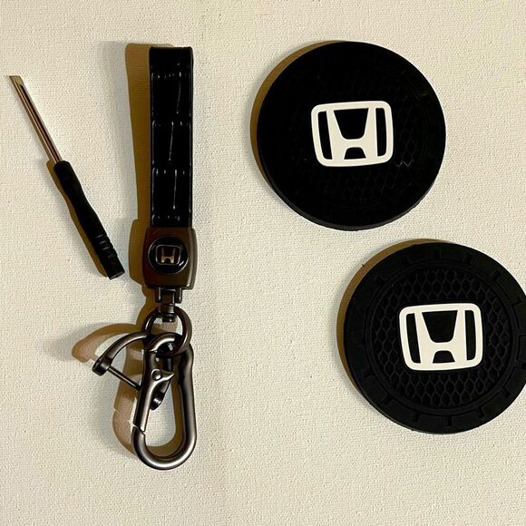 Honda fob Keychain & cup coasters in black NWT - Picture 1 of 6
